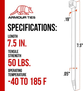 Armour Ties length comparison next to ruler showing 7.5-inch fit benefit