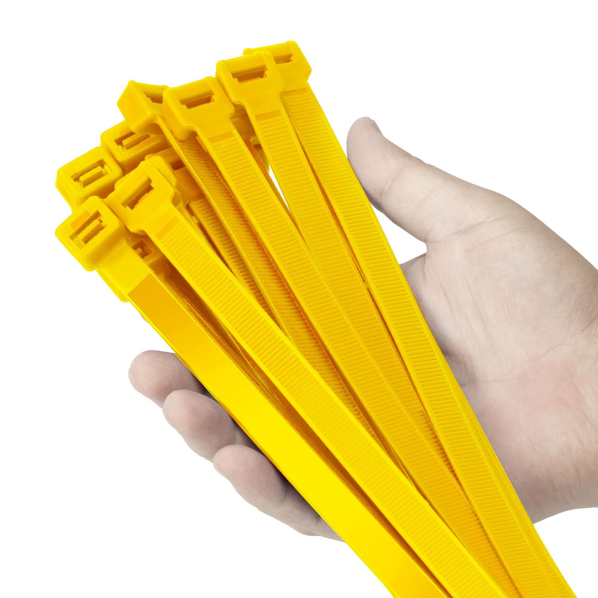 Armpow 12-inch yellow zip ties teeth close-up for secure, quick bundle fixes.