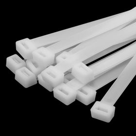 Armpow 12-inch white zip ties securing outdoor cables for organized setup