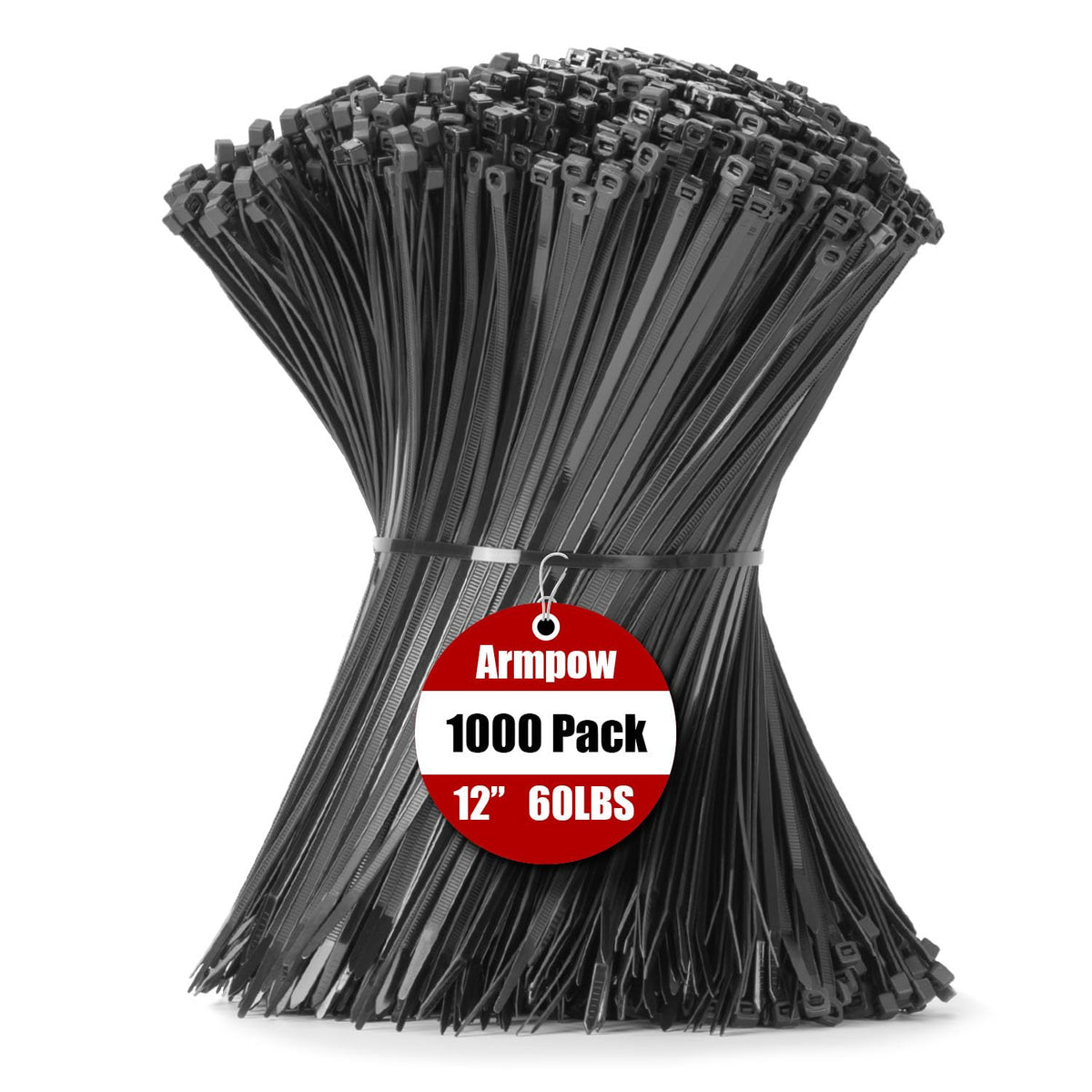 Armpow 12-inch zip ties in black for organized cable management.