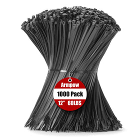 Armpow 12-inch zip ties in black for organized cable management.