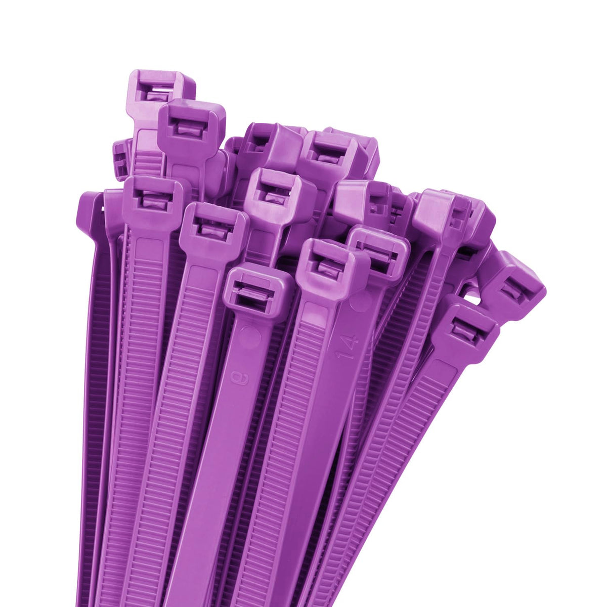Armpow 18-inch purple zip tie in use securing outdoor cables with strength