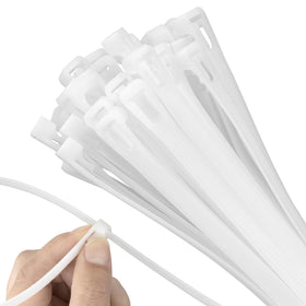 Armpow 18 inch white zip ties in a 100-pack for reusable cable management.