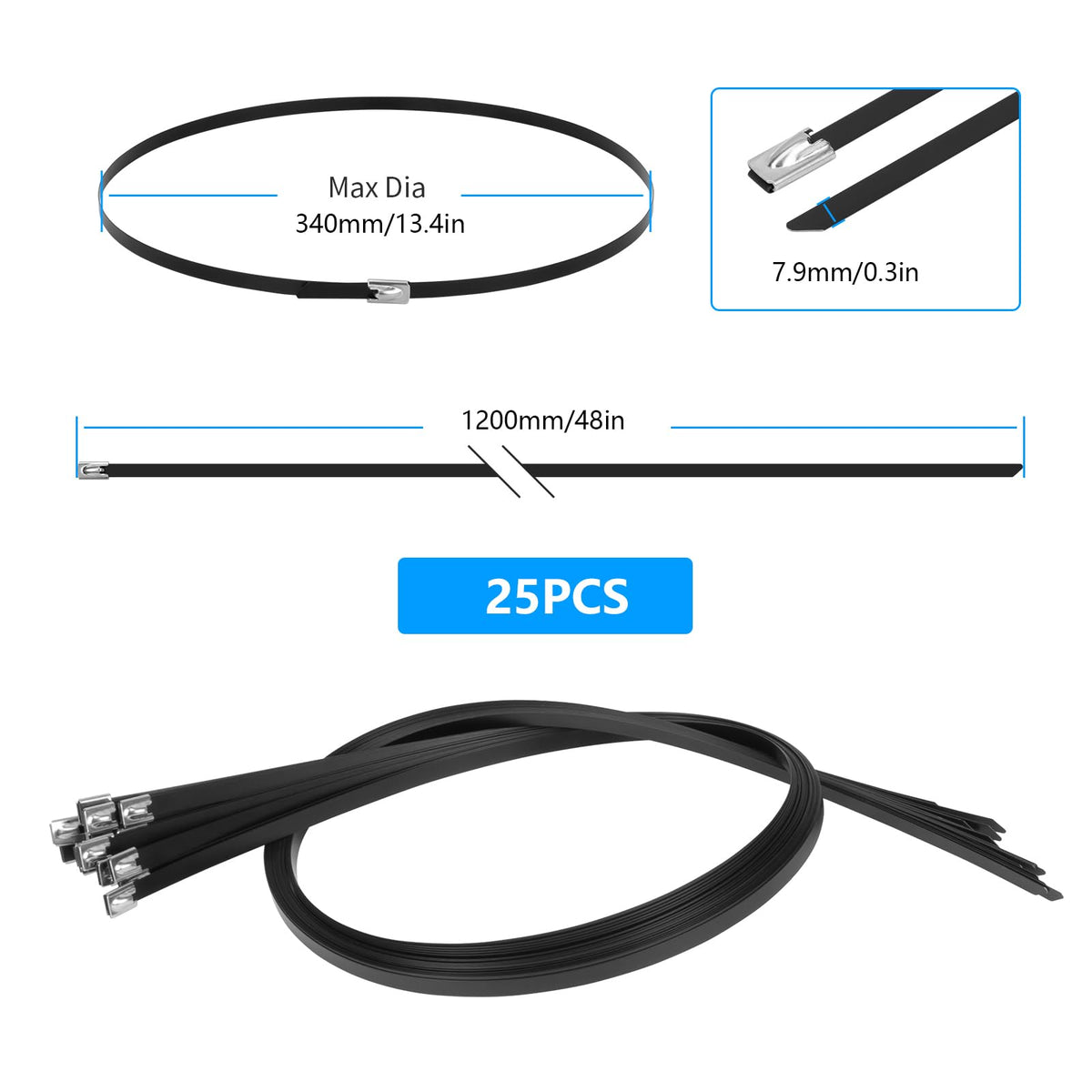 Armpow epoxy-coated black zip ties close-up showing coating.