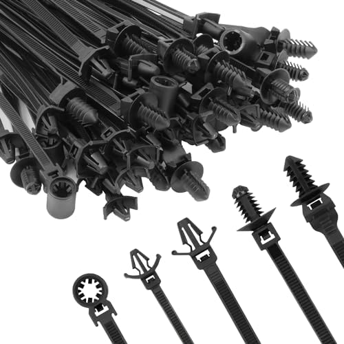 Armpow front packaging showing assorted black nylon zip ties and push-mounts for durable bundling