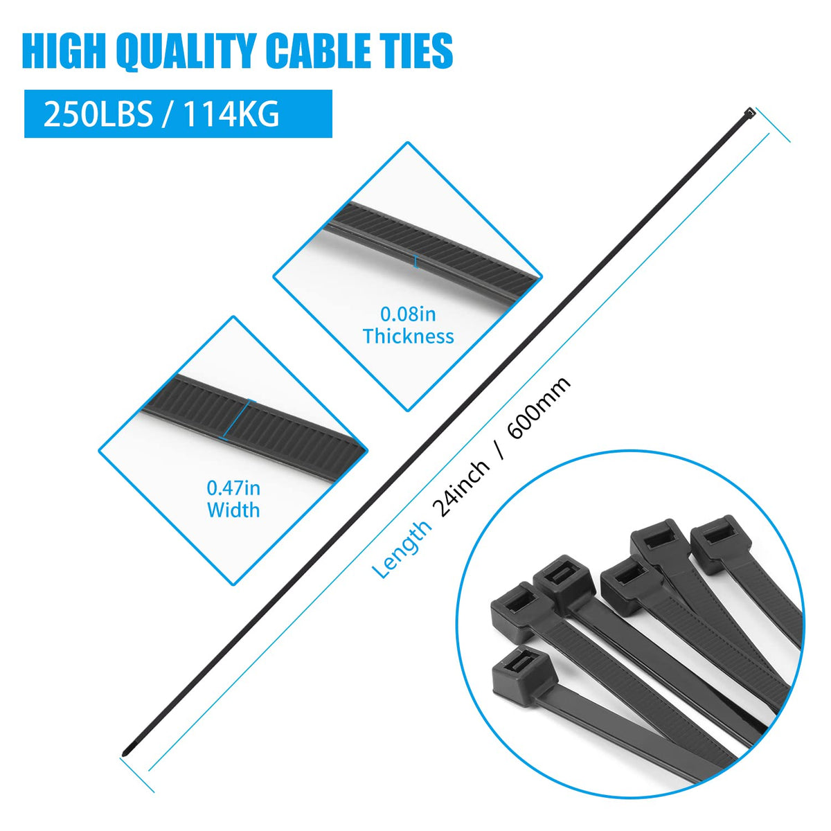 Armpow heavy-duty zip ties 600mm for rugged outdoor mounting.
