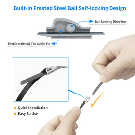Armpow stainless steel cable ties rated 408lb for heavy binding.