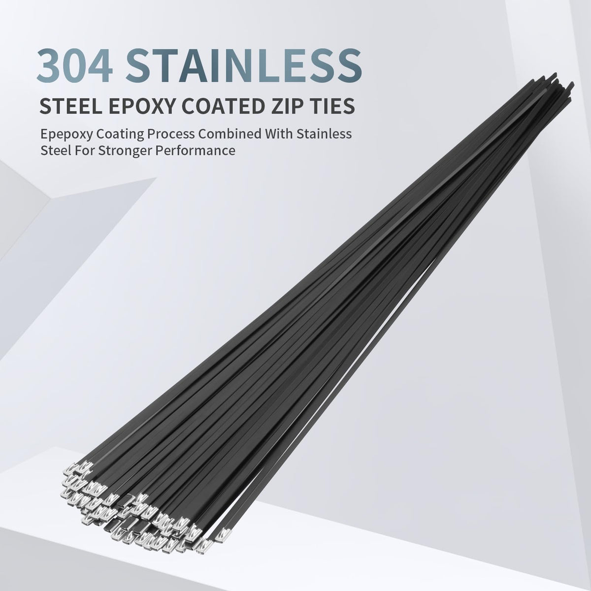 Armpow stainless-steel zip tie 304 epoxy-coated black 20 inches long