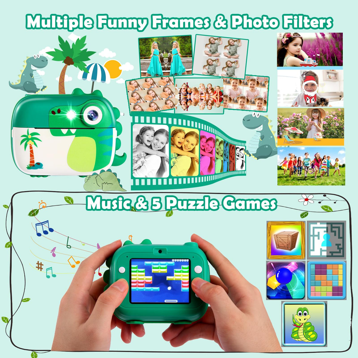 Color pens and stickers help kids decorate printed photos with ARNSSIEN
