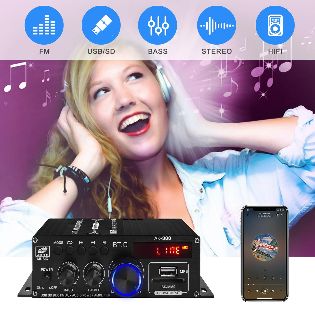 ARRAROWN AK-380 installed in car dashboard enabling portable audio power