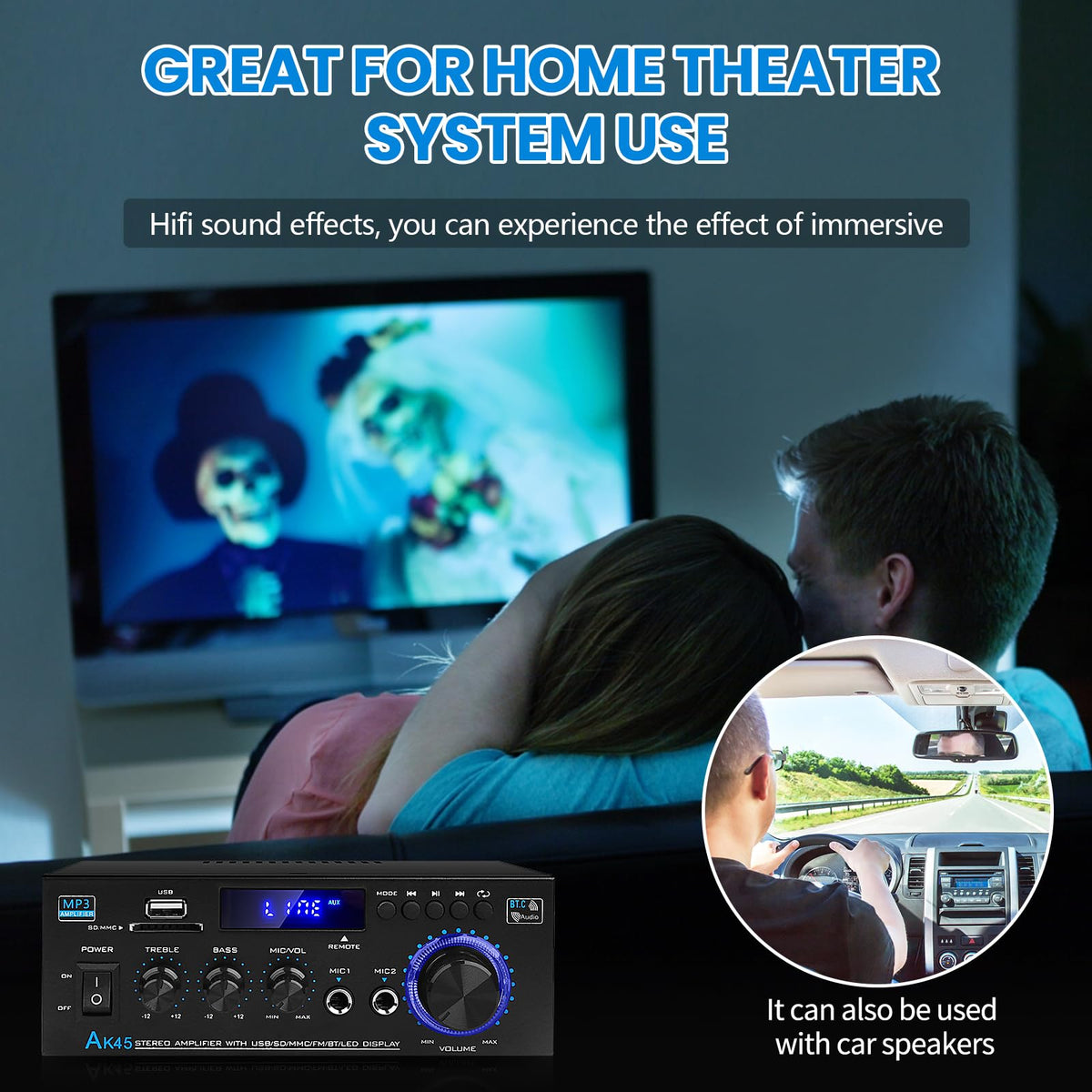 ARRAROWN AK45 with microphone and USB demonstrating karaoke and playback convenience