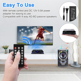 ARRAROWN S-288 powering four passive speakers to demonstrate multi-room and surround-lite capability