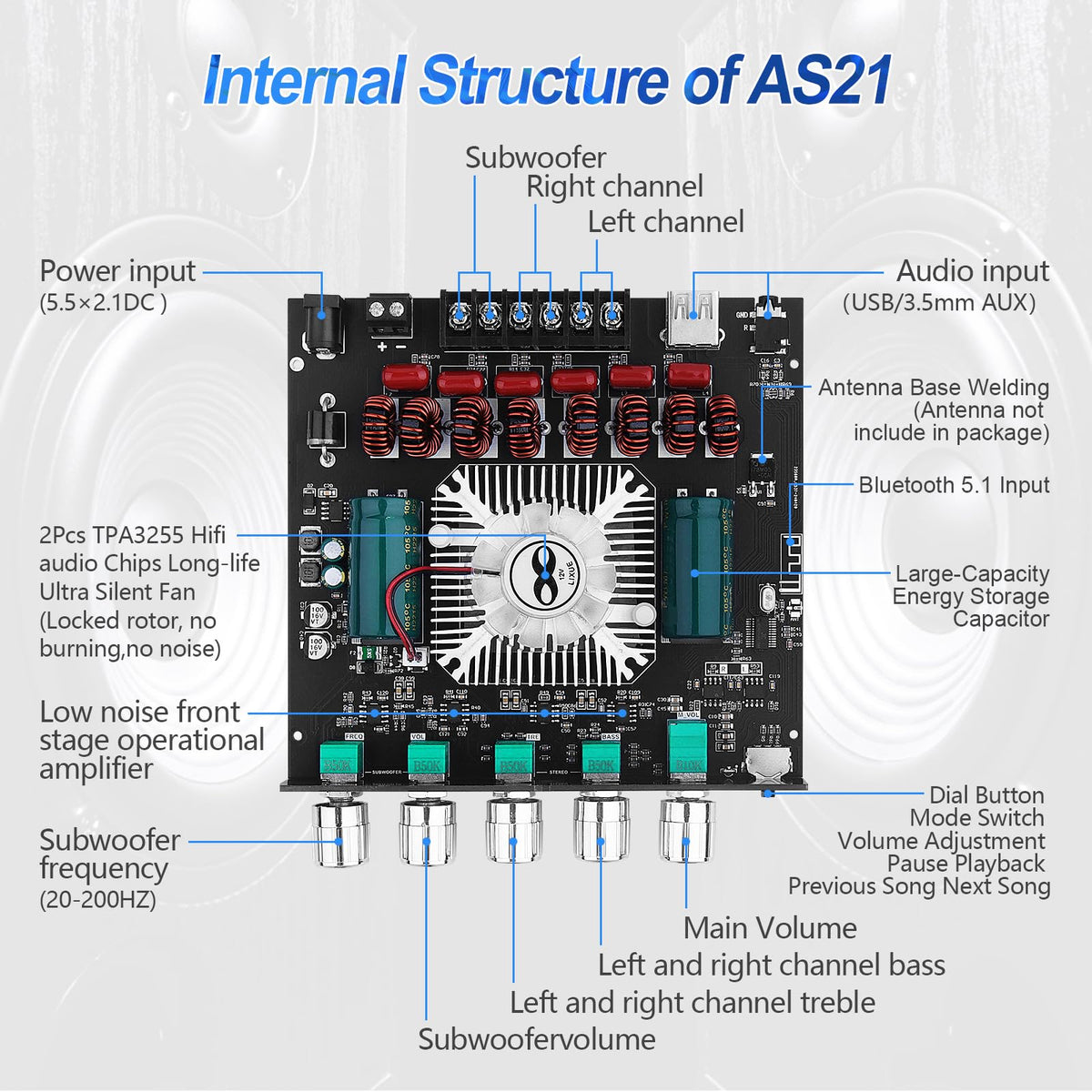 ARRAROWN beside bookshelf speaker and subwoofer to show size and installation scale