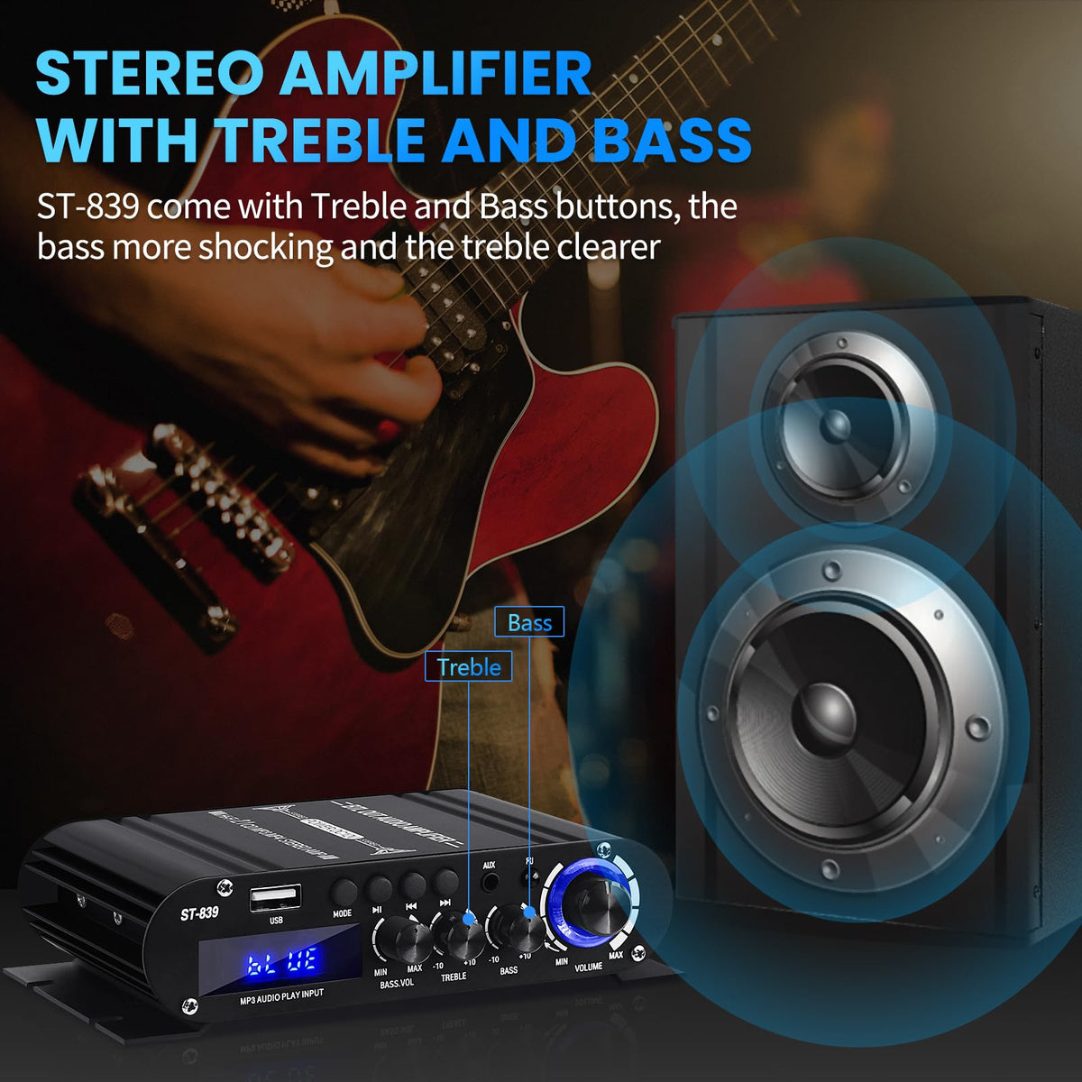 ARRAROWN ST-839 treble and bass knobs close-up for precise tone control