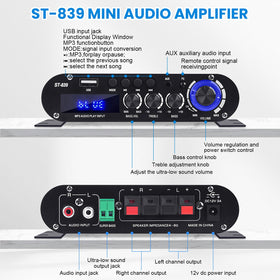 ARRAROWN ST-839 hooked to bookshelf speakers and subwoofer for richer sound