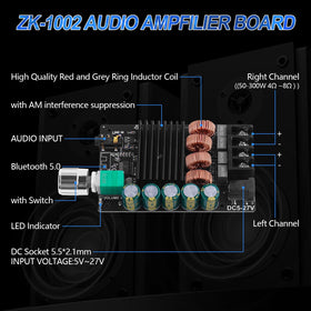 ARRAROWN ZK-1002 TPA3116D2 chips visible for clean stereo output.