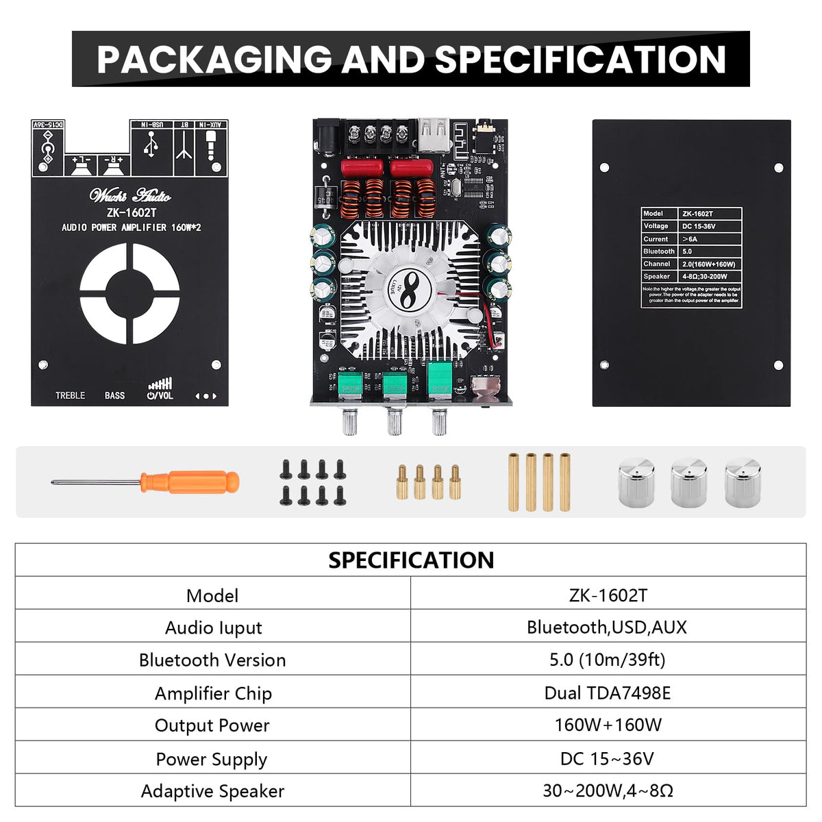 ARRAROWN ZK-1602T compatible with 4–8Ω passive speakers for versatile setups.