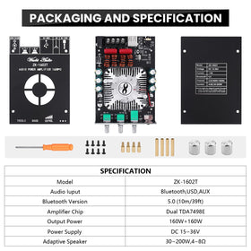 ARRAROWN ZK-1602T compatible with 4–8Ω passive speakers for versatile setups.