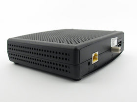 ARRIS CM820A rear ports closeup showing coax and ethernet for easy setup