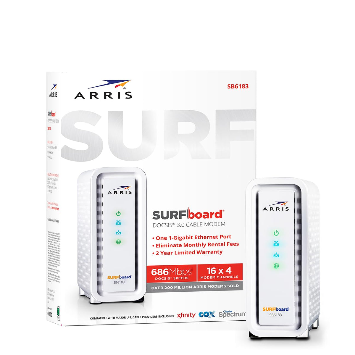 ARRIS SB6183 back ports with coax and Ethernet connections for setup