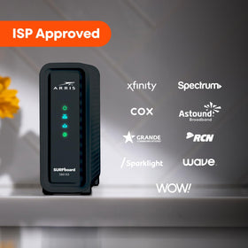 ARRIS SB6183 retail box and warranty card highlighting included coverage benefit