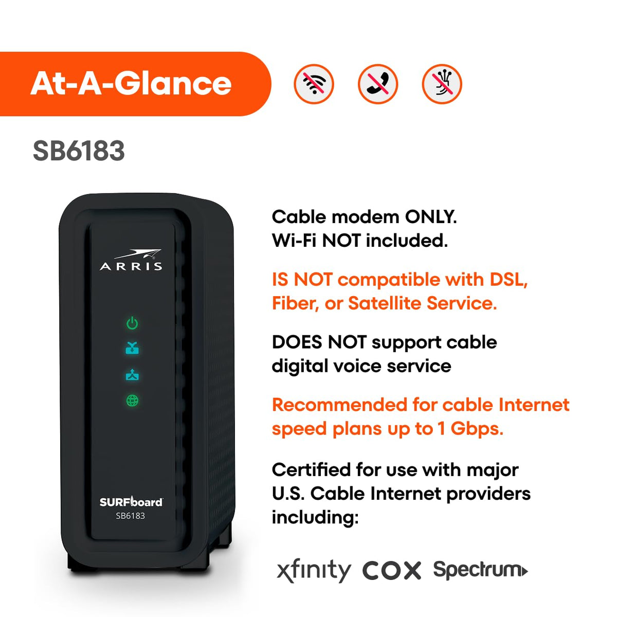 ARRIS SB6183 close-up of gigabit Ethernet port offering fast wired speeds