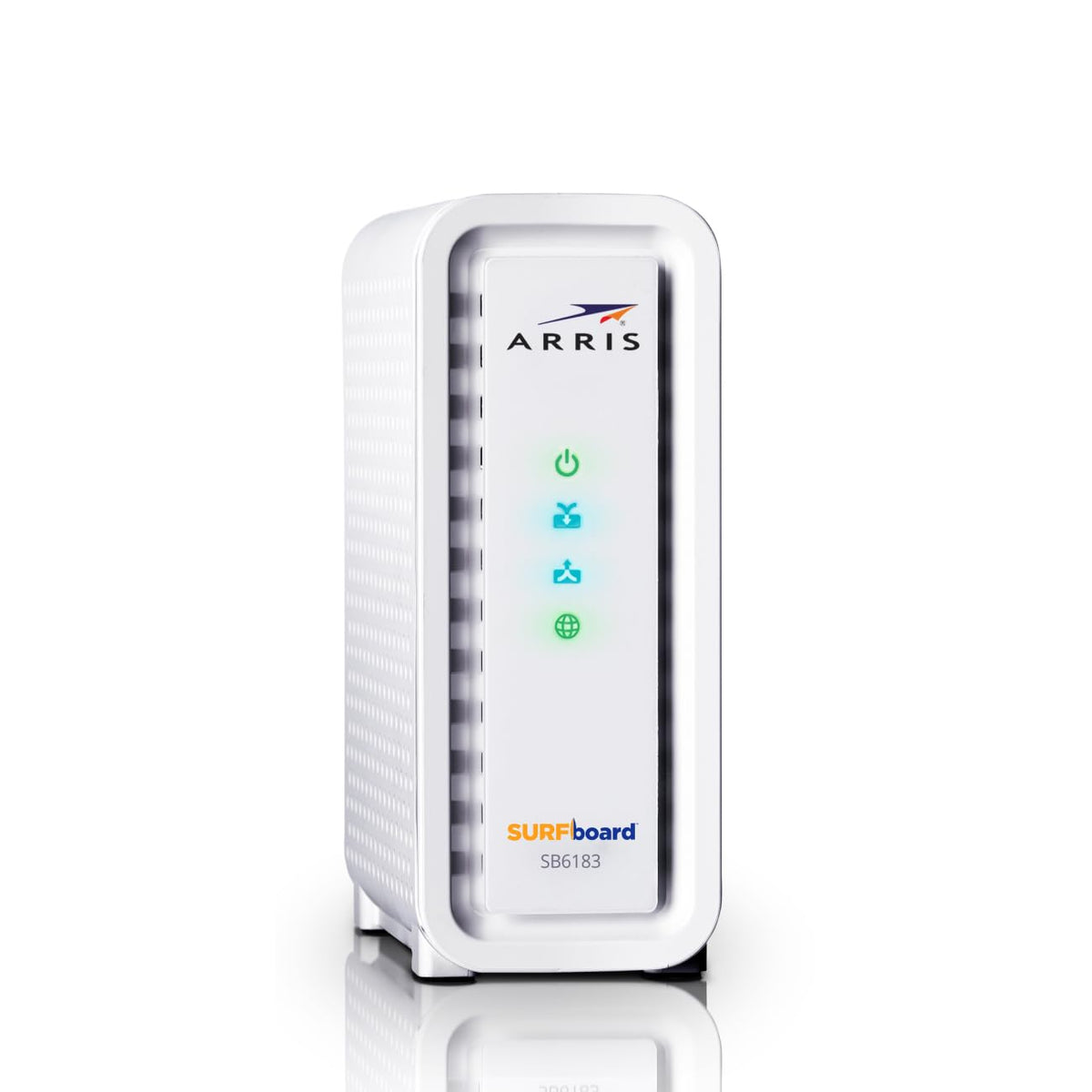 ARRIS SB6183 front view showing compact modem design for small spaces