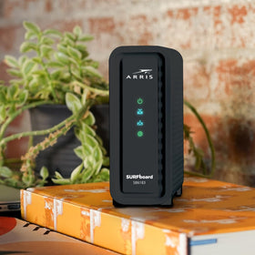 ARRIS SB6183 placed in a living room showing discreet home integration benefits