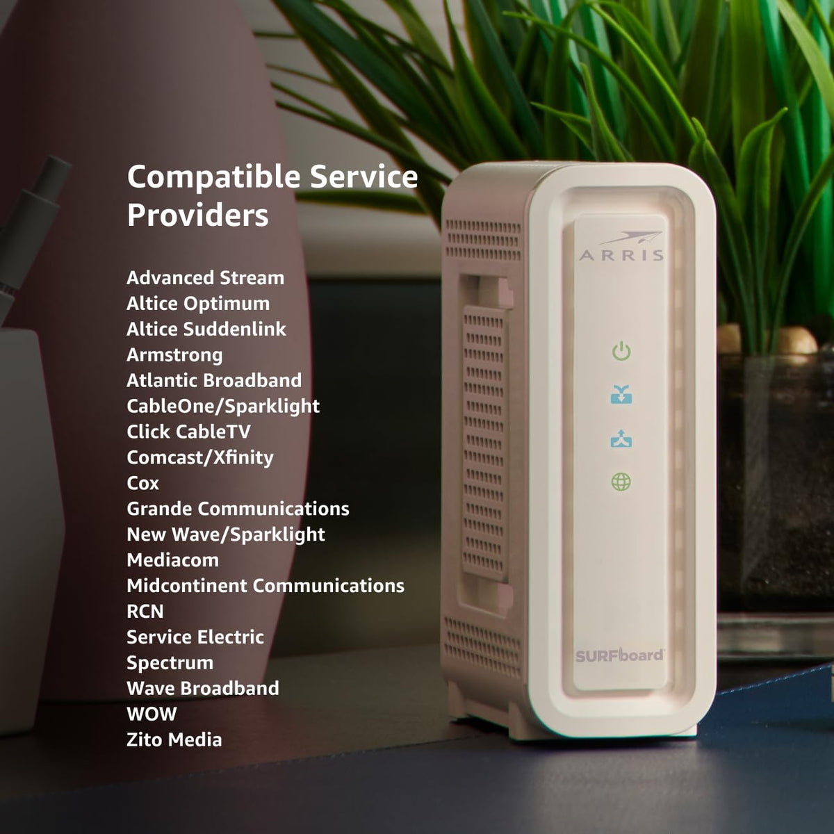 ARRIS SB6190 packaging with user guide and warranty info.