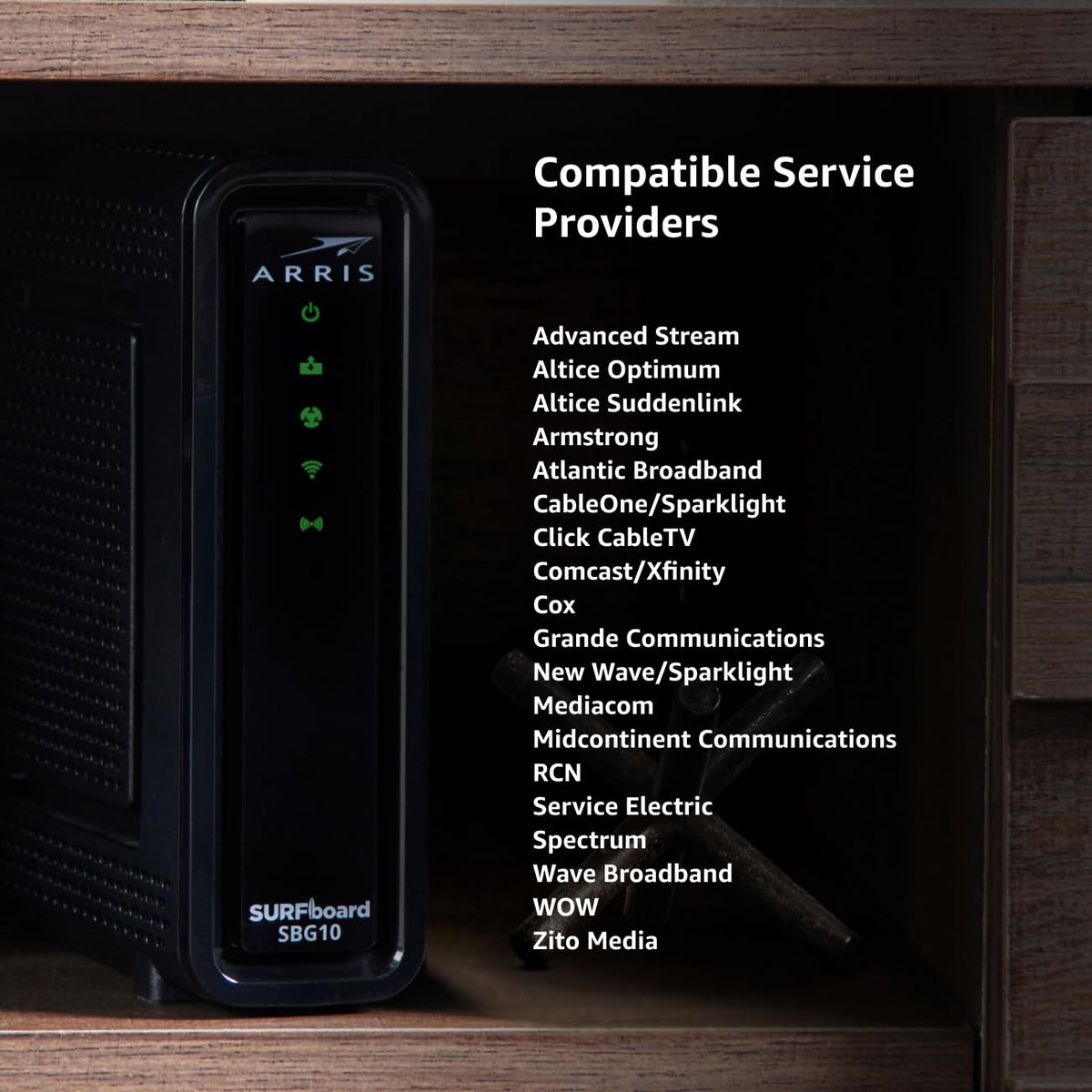 ARRIS SBG10 compact design fits neatly on a shelf in any room.