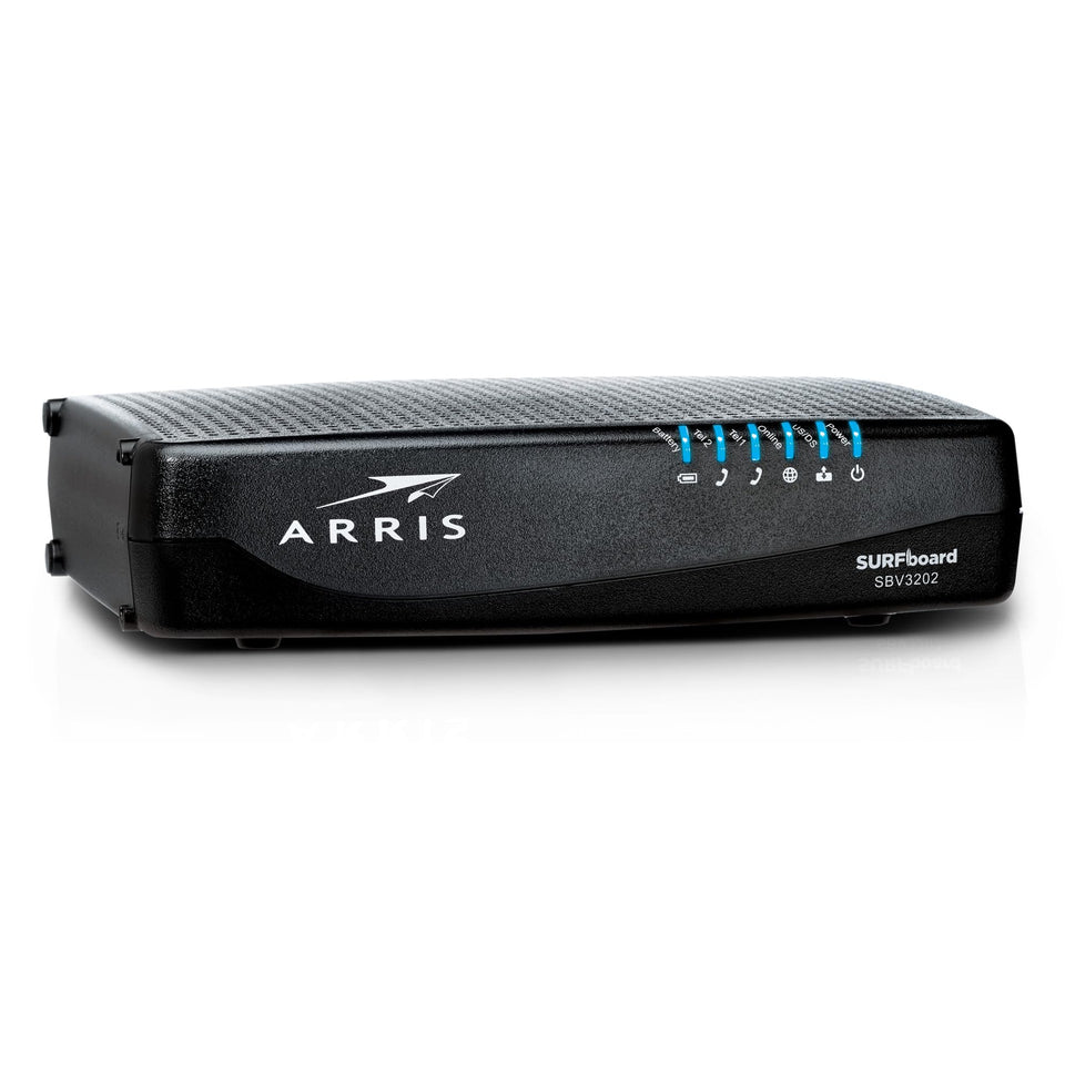 ARRIS SBV3202 front view with 1 Gbps port and LEDs