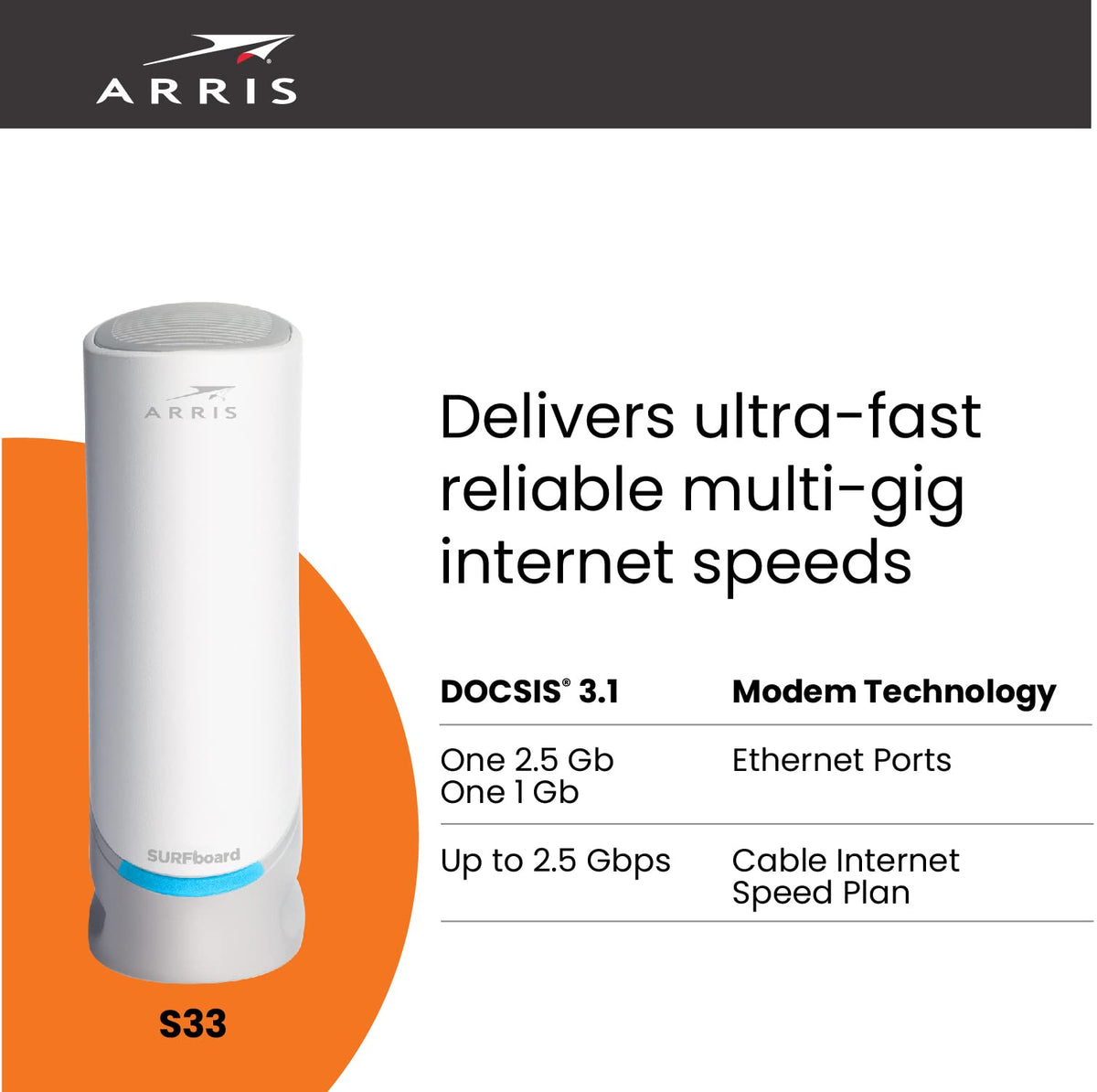 ARRIS SURFboard S33 compact and modern design fits home or office spaces