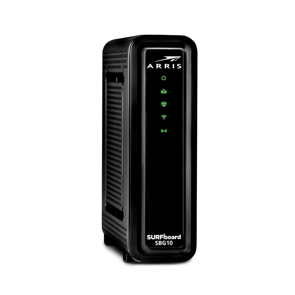 ARRIS SURFboard SBG10 front panel with status LEDs for quick checks.