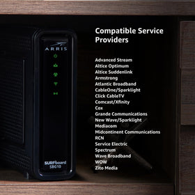 ARRIS retail box and included power cable and quick start guides for easy setup