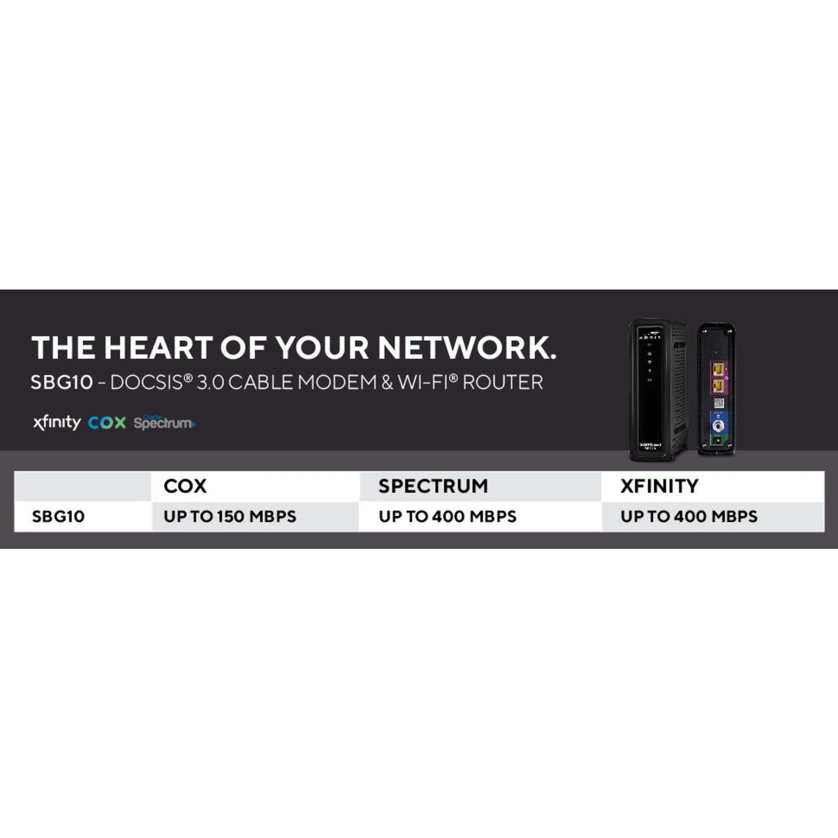 ARRIS side label with model and DOCSIS 3.0 specs for clear compatibility verification