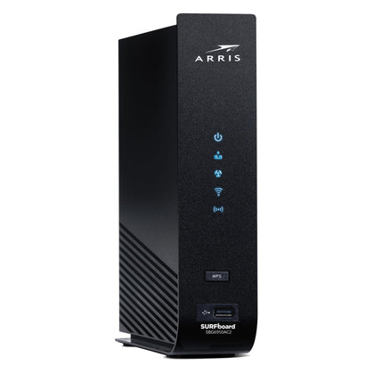 ARRIS Surfboard SBG6950AC2 front view showing dual band Wi Fi and four ports for fast networking