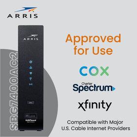 Commscope ARRIS SBG7400AC2-RB wifi-router on table with home devices