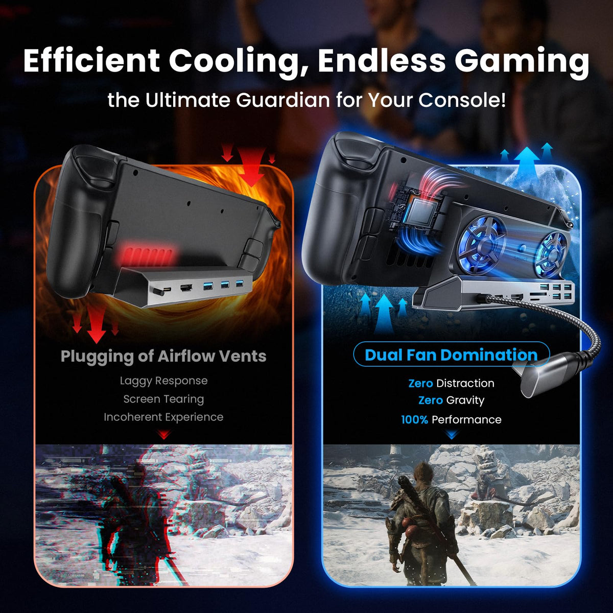 Arrocent top close-up of dual cooling fans improving sustained performance