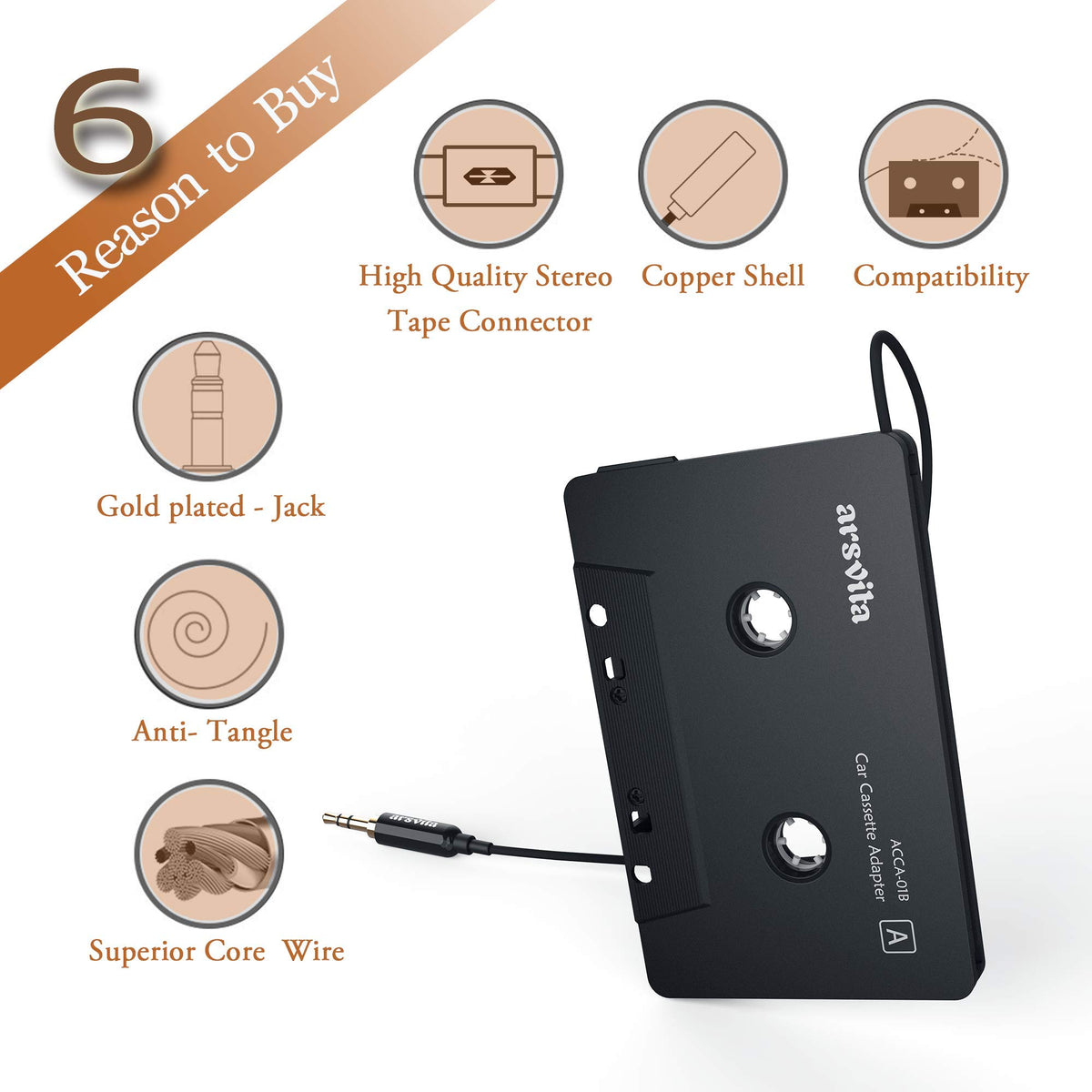 Arsvita Type-C to 3.5mm adapter works with modern devices for clear audio