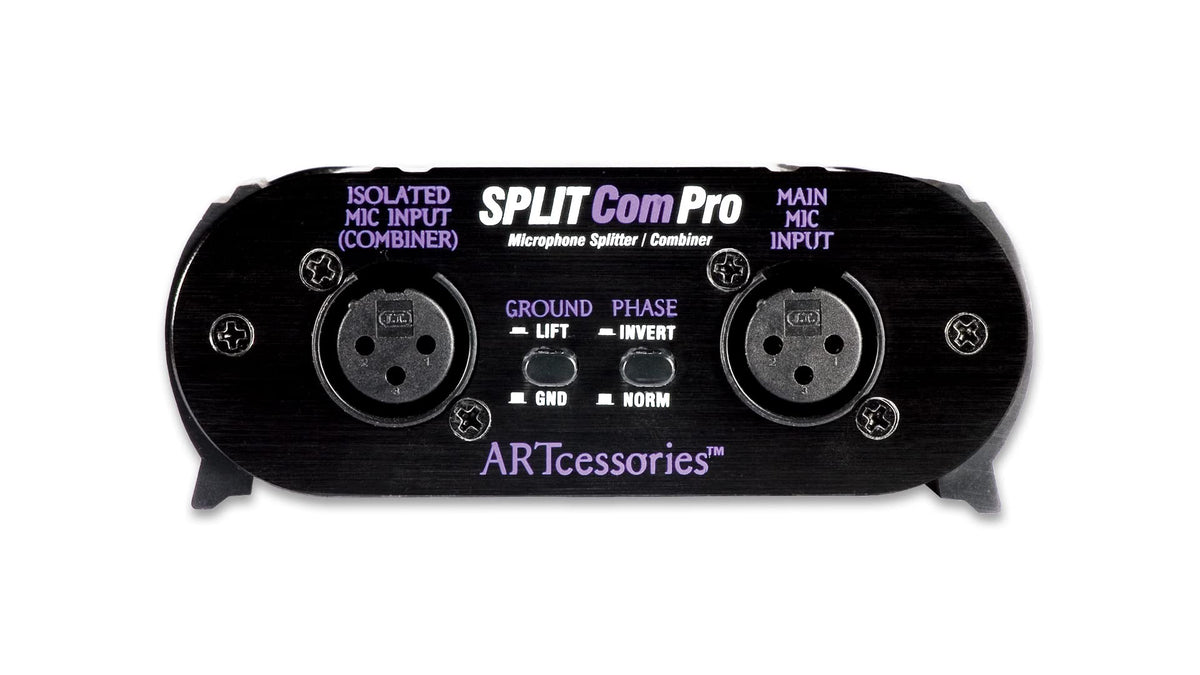 ART Splitcom Pro in live stage setup splitting mic to FOH and monitor, prevents hum