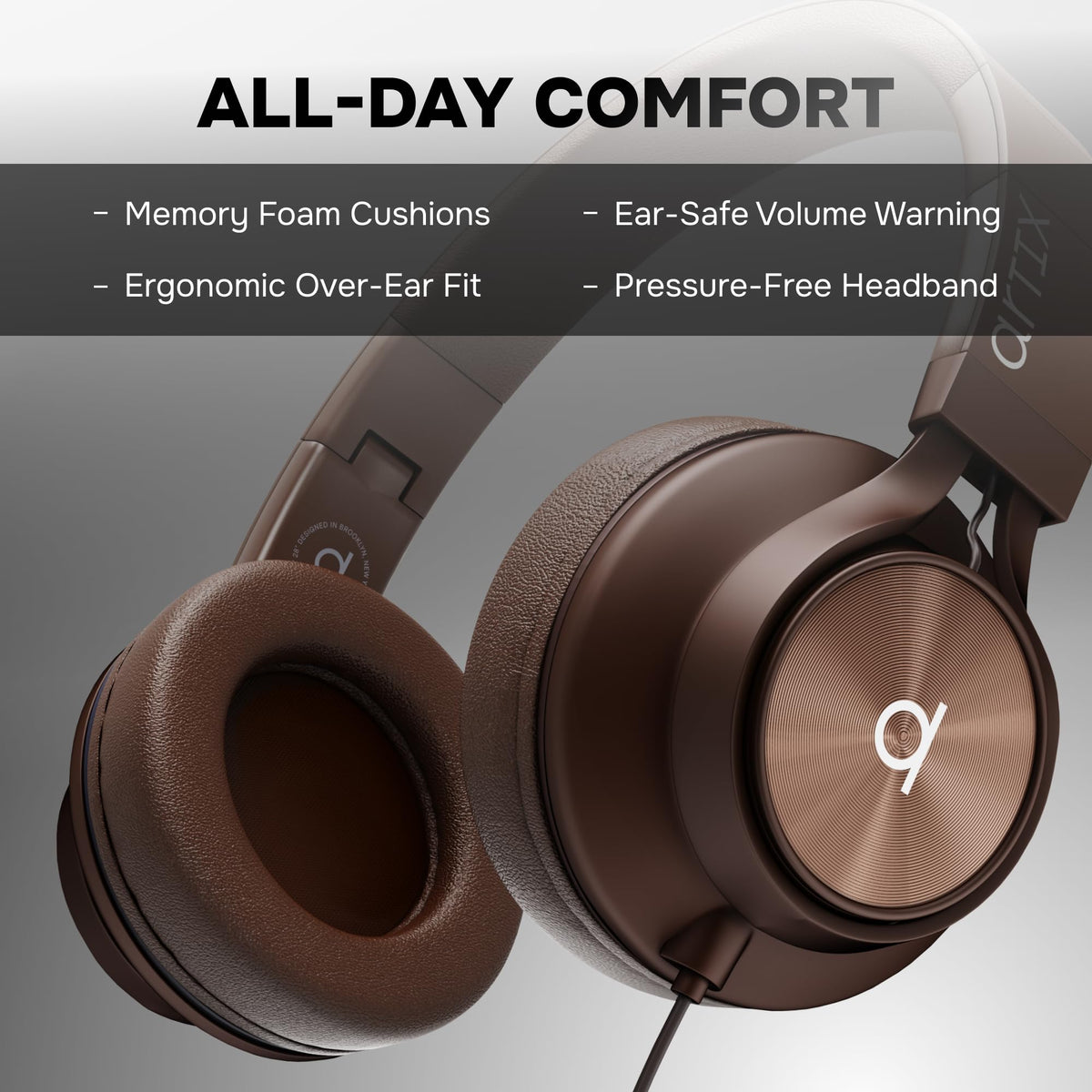 ARTIX ear cup forming acoustic seal to reduce ambient noise effectively