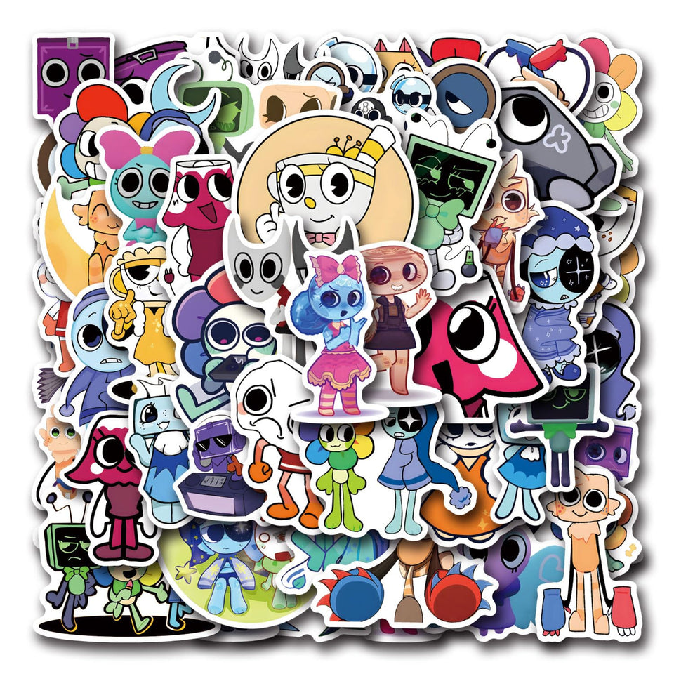 Artvibe Dandys World stickers collection adds vibrant characters to a laptop for personal flair.