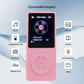 Arungo pink portable media player with compact earphones for kids