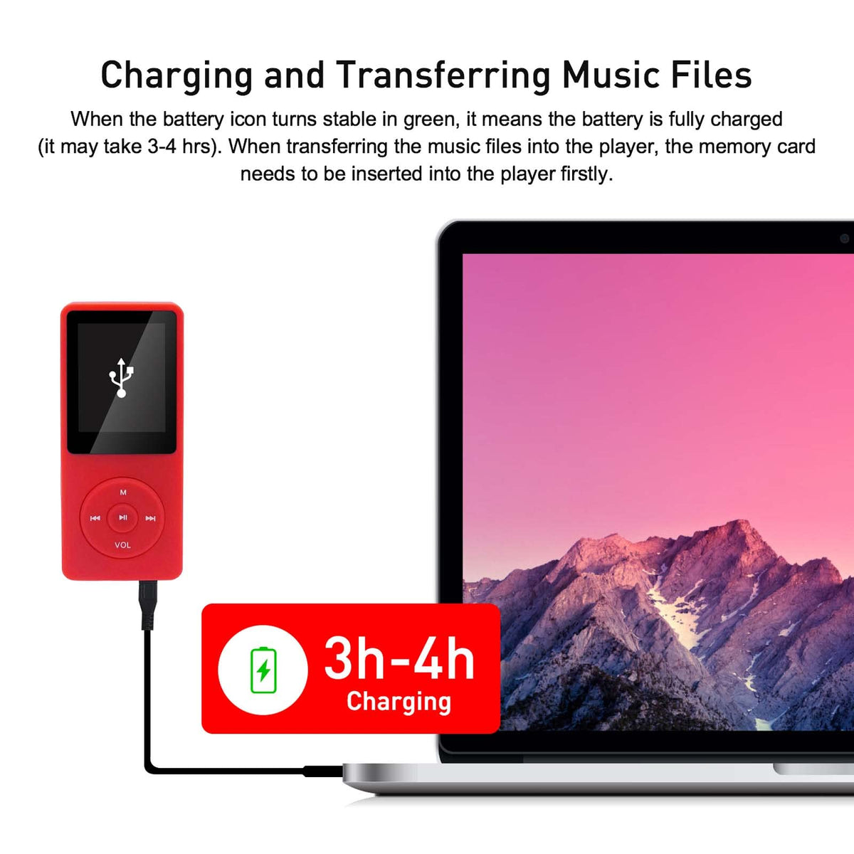 Arungo MP3 Player red with e-book support for reading on the go