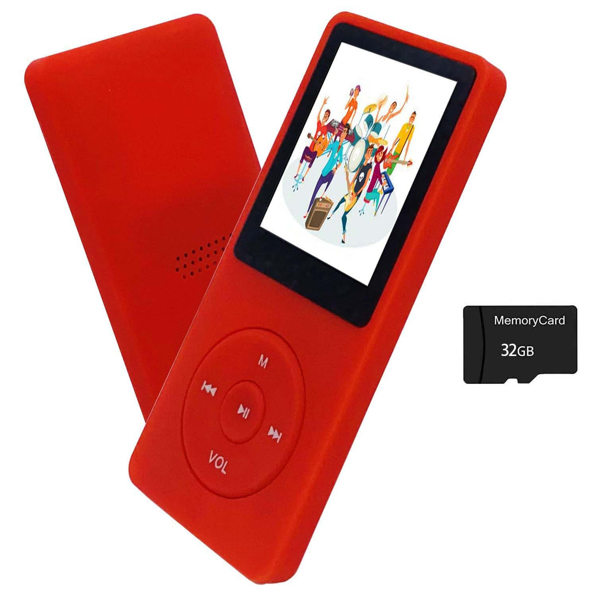 Arungo MP3 Player 32GB red, front view for kids' portable music