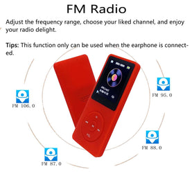Arungo red MP3 player with FM radio function for local tunes
