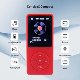 Arungo MP3 Player 32GB red, side controls for easy one-handed use