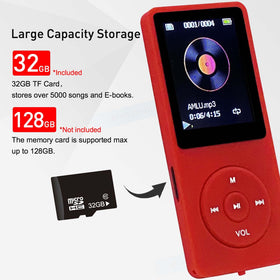Arungo MP3 Player 32GB red with voice recorder for notes