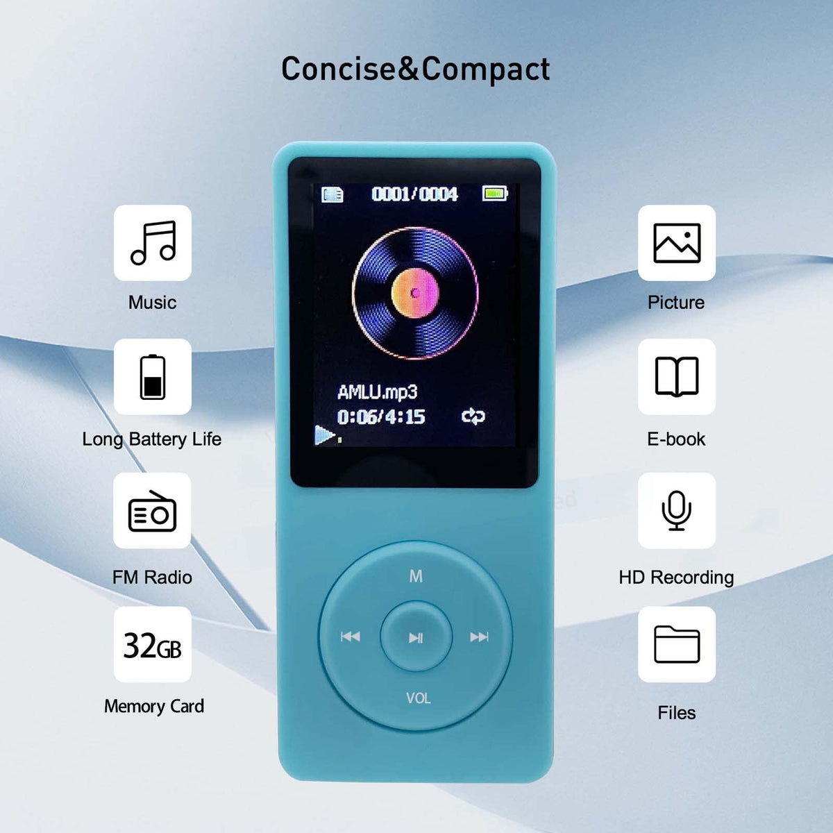 Arungo MP3 Player 32GB screen close-up highlights bright 1.8-inch display
