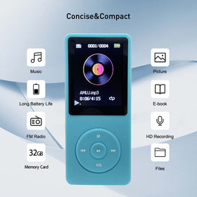 Arungo MP3 Player 32GB screen close-up highlights bright 1.8-inch display